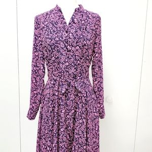 Nanette Lepore Long Sleeve Purple Floral Print Pintuck Dress, Size 6